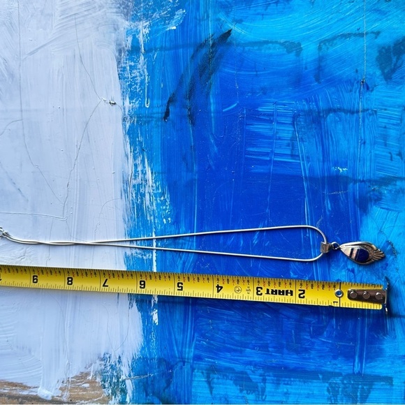 Opal And Lapis Bezel Set Sterling 925 inlay Pendant Necklace Signed VTG 4250 W - Picture 12 of 16